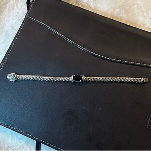 Philip Gavriel Sterling Silver Black Sapphire Lock Woven 8mm Bracelet 7.5"